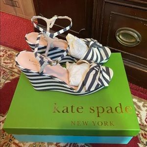 New Kate Spade New York Black & White Wedge Heels